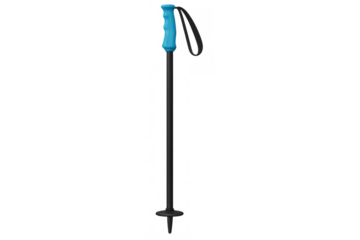 Realistic ski pole with blue handle and black shaft, isolated on transparent background, ideal for winter sports and recreation visuals