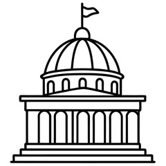 Obraz premium Simple Line Drawing of a Government Building with Dome and Flag architecture