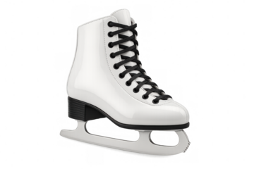 White ice skate featuring black laces, isolated on transparent surface, preparing for winter sports performance