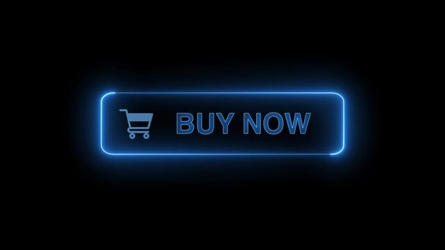  Neon glowing Buy now button animation on transparent background. Buy now button click  animation. button with icon animation concept. Buy now Glowing neon text animation
