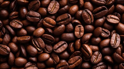 Naklejka premium coffee beans, close-up, dark roast, macro shot, rich brown color, shiny texture, coffee aroma, detailed, high resolution, photorealistic 