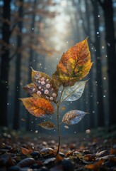 A stunning collection of four colorful leaves showcasing a variety of shades and the four season, ideal for nature-inspired artwork and designs.
