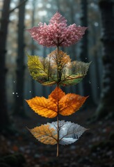 A stunning collection of four colorful leaves showcasing a variety of shades and the four season, ideal for nature-inspired artwork and designs.

