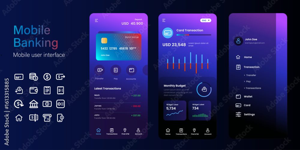 Poster mobile banking credit card wallet application transaction user interface mockup smartphone app digit