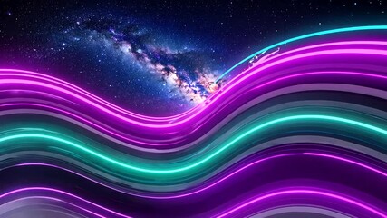 Abstract flowing blue and purple light waves create a dynamic, glowing line art background pattern - Powered by Adobe