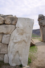 Turkiye,Hattusa,It was the capital of the Hittite Empire in the Late Bronze Age. The first traces of settlement on the site date back to the 6th millennium BC.In the photo,access to the city, sphinx, 