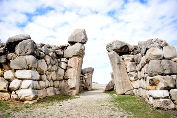 Turkiye,Hattusa,It was the capital of the Hittite Empire in the Late Bronze Age. The first traces of settlement on the site date back to the 6th millennium BC.In the photo,access to the city, sphinx, 