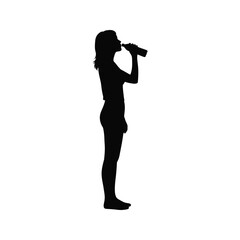 Woman Silhouette Drinking Water from Bottle  Hydration Health Fitness