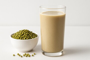 Homemade Mung Bean Drink. Refreshing Vegan Mung Bean Juice. Mung Beans and Milk Beverage