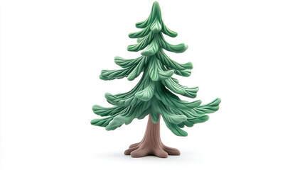 Obraz premium Childlike plasticine pine tree. The tree is entirely made of plasticine, with uneven isolated on white background.