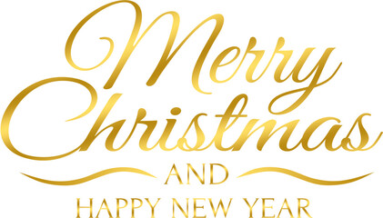Merry Christmas and Happy New Year – beautiful text, vector, gold style, greeting cards, banners, posters, png without background, for your projects