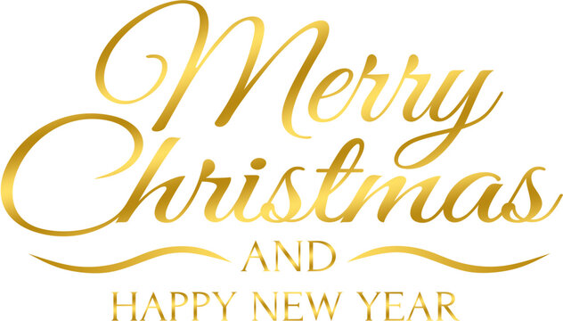 Merry Christmas and Happy New Year – beautiful text, vector, gold style, greeting cards, banners, posters, png without background, for your projects