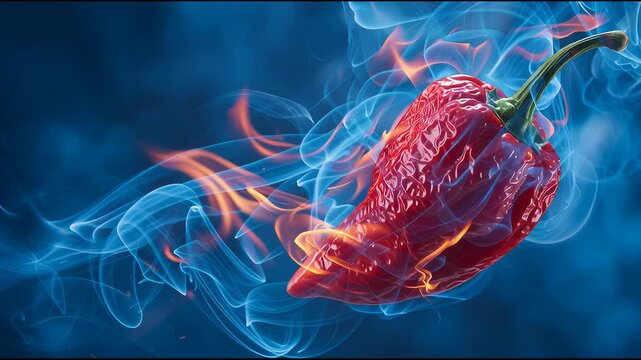 Chili pepper ignited in vibrant flames