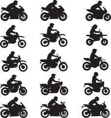 Obraz premium Black motorcycle rider silhouettes on white background vector