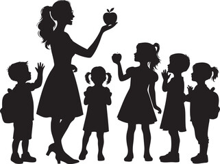 Teacher with Class Silhouette Vector Illustration

