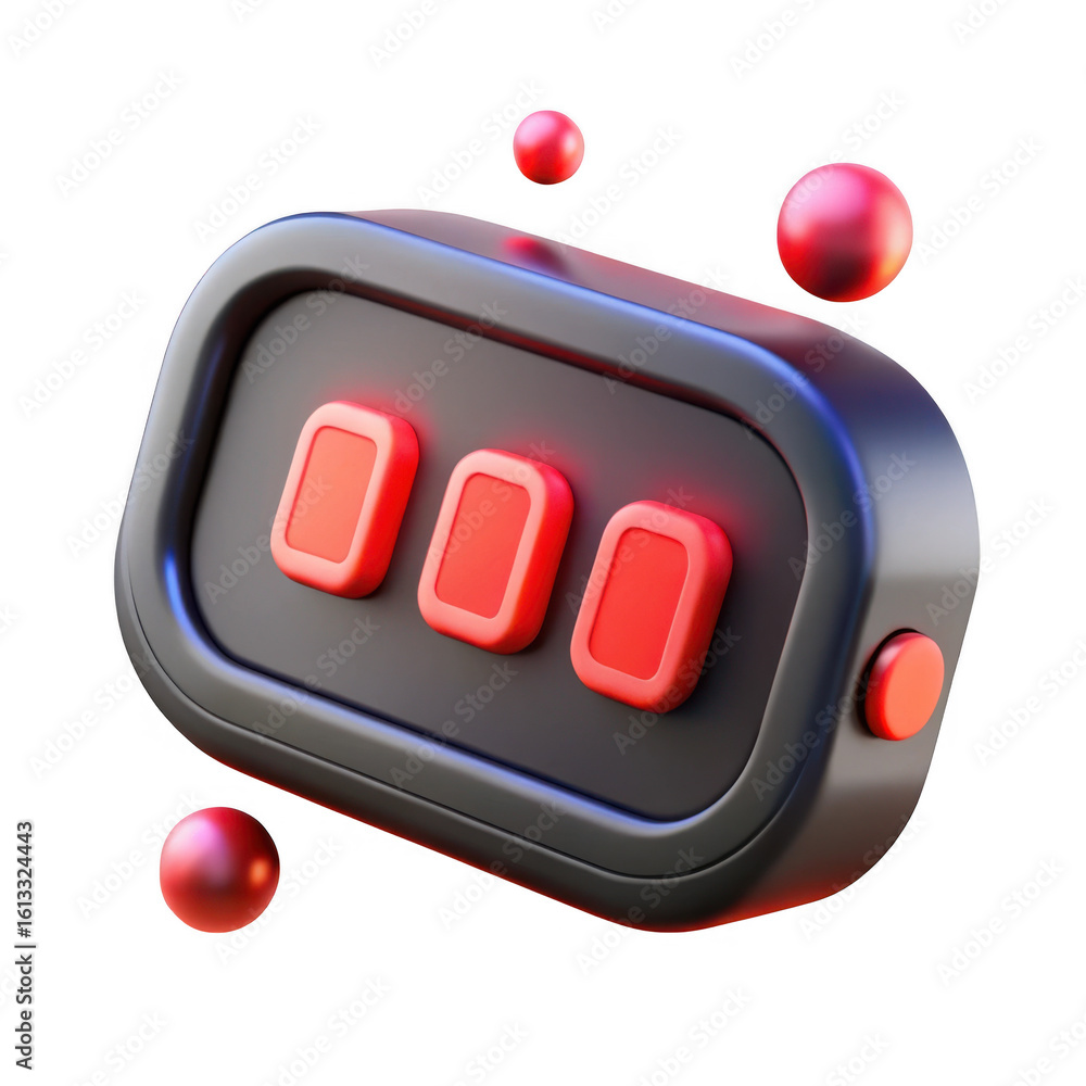 Poster 3d retro gaming controller with red buttons isolated on transparent background