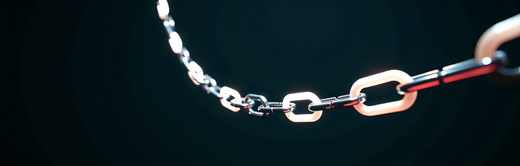 shot network glowing chain links suspended dark background illuminated soft ambient
