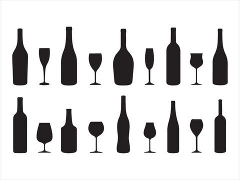 set of wine bottles and glasses