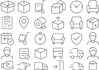 Delivery service icons package tracking and logistics symbols truck cart