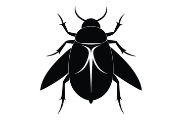 Black silhouette of a beetle with detailed wings and legs