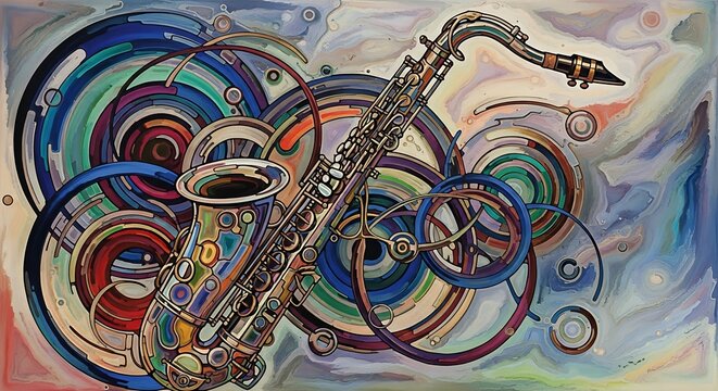 Saxophone with Abstract Color Circles	