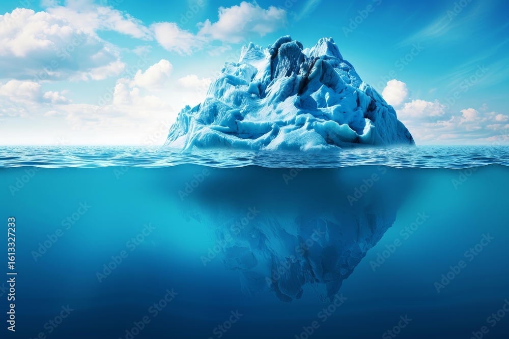 Poster iceberg floating in the ocean, demonstrating the concept of what is visible and what is hidden