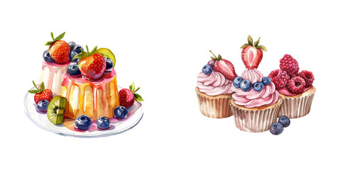 dessert watercolor vector illustration