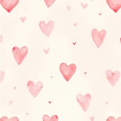 Valentine's Day background. Pink watercolor hearts on white background. AI generative.