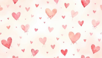 Valentine's Day background. Pink watercolor hearts on white background. AI generative.