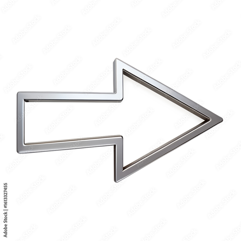 Poster a shiny metallic arrow pointing to the right, isolated on a transparent background