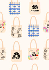 Shopper bag pattern on a pink background.