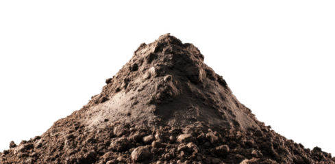 Excavating soil mound construction site natural materials view isolated on transparent background, png