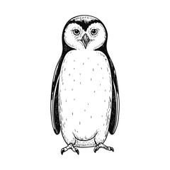 Detailed Black and White Line Art Illustration of a Penguin