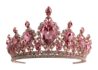 Elegant pink crown jewelry showcase luxury glamour isolated on transparent background, png