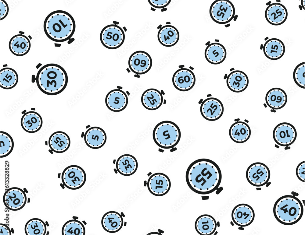 Poster seamless pattern of stopwatch timer icons on transparent background - time management, countdown, an