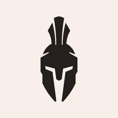 Helmet of a warrior on the front. Vector icon
