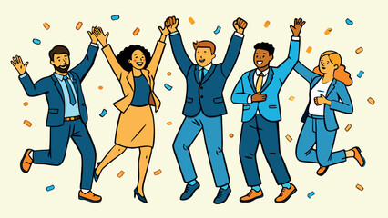 Diverse group of business people celebrating with confetti celebration success