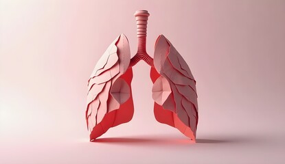 Artistic Paper Craft Lungs on Pink Background, Respiratory Health Concept