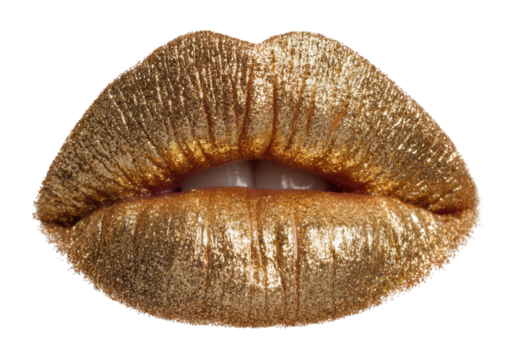 Glamorous gold lip showcase environment beauty isolated on transparent background, png