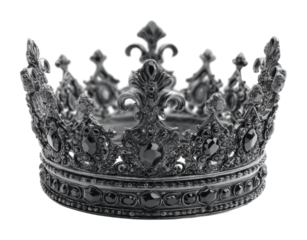 Elegant black crown displayed on royalty concept still life isolated on transparent background, png