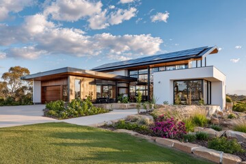 bungalow with matte black solar panels