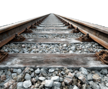Train tracks leading into the horizon landscape isolated on transparent background, png