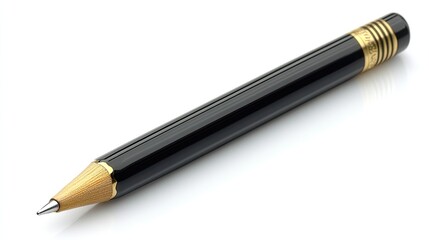 Naklejka premium Close-up of a luxurious black and gold pen, showcasing elegance and craftsmanship on a white