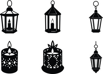 Candle Lantern vector illustration black silhouette here white color is the transparent, background color