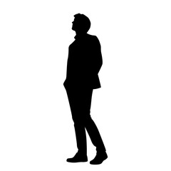  Silhouette of man standing, vector, single, profile, business people, black color,  isolated on white background