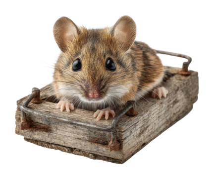 Mouse caught in trap animal nature isolated on transparent background, png