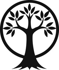 Decorative Black Tree with Roots and Leaves Isolated
