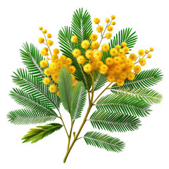 Yellow mimosa flowers green feathery leaves image