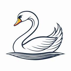 Graceful white swan glides on water, a beautiful bird illustration with a natural, symbolic design