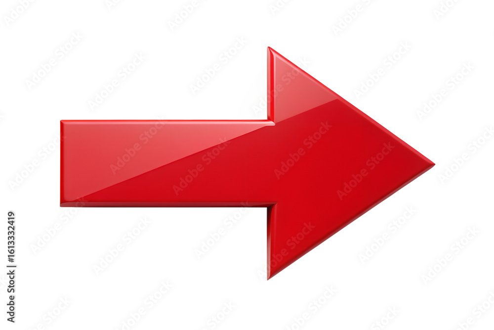 Aufkleber a glossy red arrow pointing to the right, isolated on a transparent background